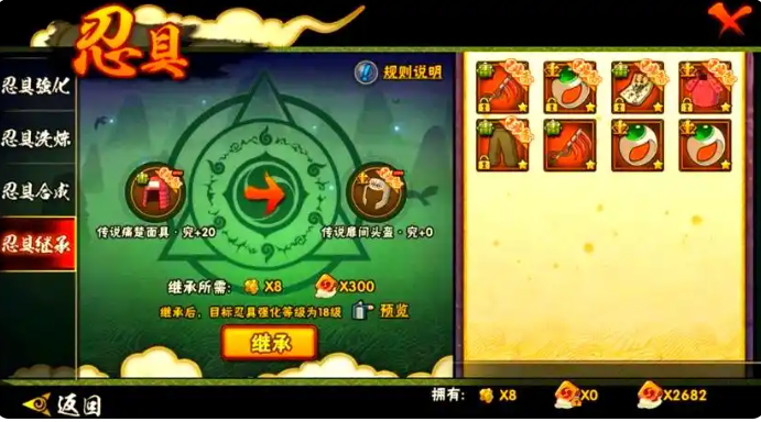 火影忍者怎么继承装备