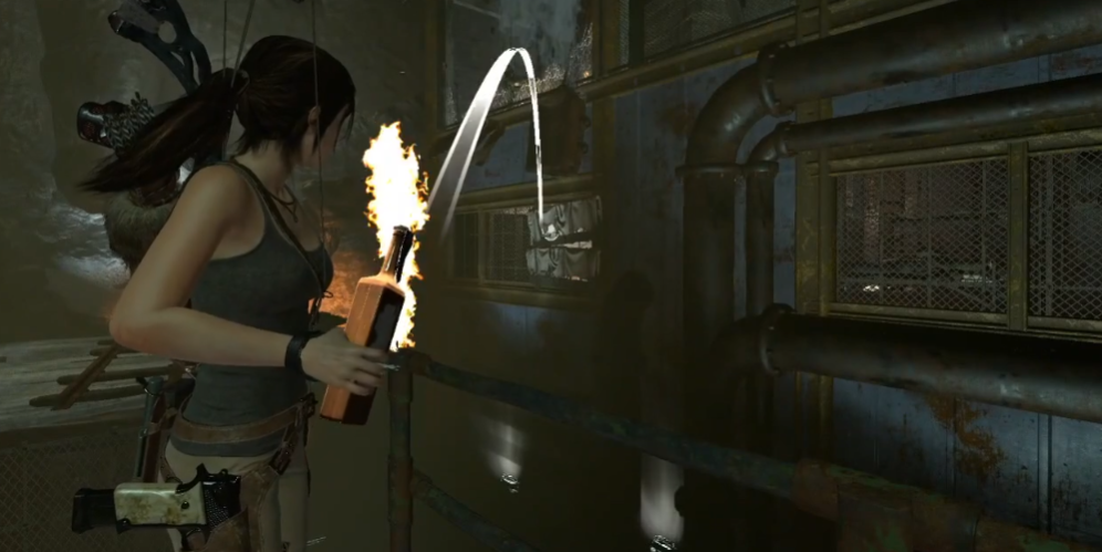 古墓丽影燃烧瓶怎么通过水流